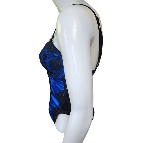 Vintage Colesce Collection Blue & Black Satin & Lace Teddy (M) - Picture 3 of 5
